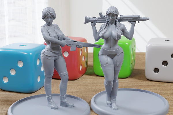 GI Janies no Helmet - Sexy Pinup - 3D Printed Minifigures for Fantasy Miniature Tabletop Games DND, Frostgrave 28mm / 32mm / 75mm