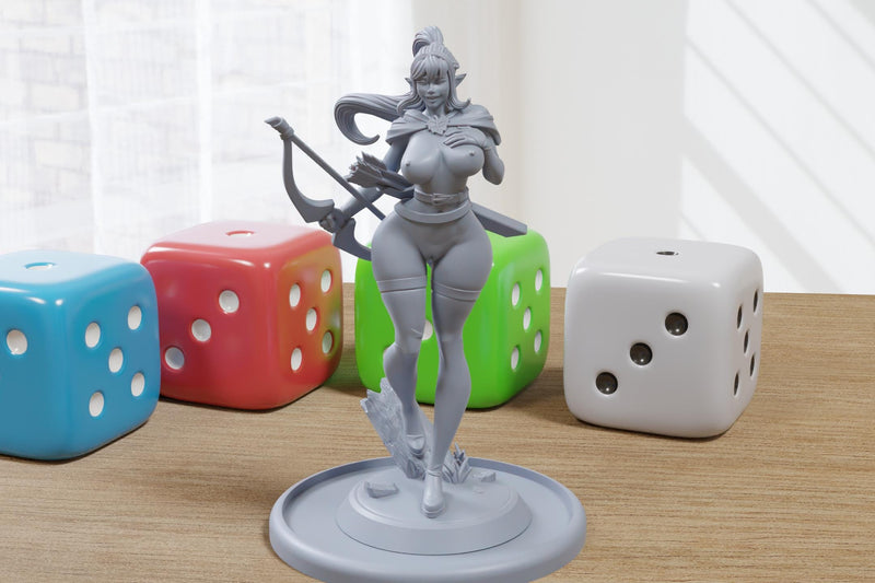 Elf Archer - Sexy Pin-Up Fan Art - 3D Printed Miniature Figure - 32mm / 75mm / 170mm Scale - Garage Kit