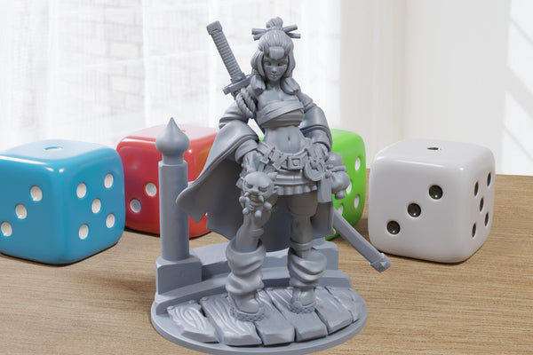 Momoka Oni Swords Woman Sexy Pin-Up - 3D Printed Minifigure for Fantasy Miniature Tabletop Games DND, Frostgrave 28mm / 32mm / 75mm