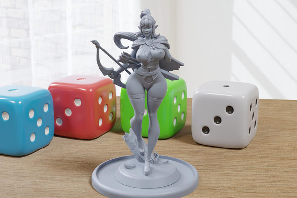 Elf Archer - Sexy Pin-Up Fan Art - 3D Printed Miniature Figure - 32mm / 75mm / 170mm Scale - Garage Kit