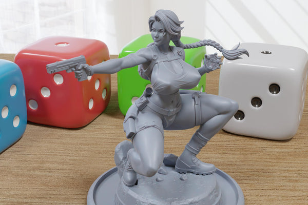 Ayla the Relic Hunter - Sexy Pin-Up Fan Art - 3D Printed Miniature Figure - 32mm / 75mm / 170mm Scale - Garage Kit