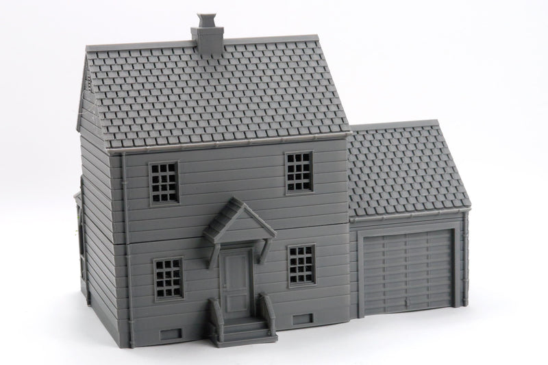 American Suburban House DS-02 with Garage - 3D Printed Miniature Wargaming Terrain
