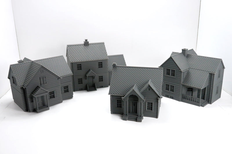 American Suburban House Set Volume 1 – Four Building Bundle - Miniature Wargaming Terrain