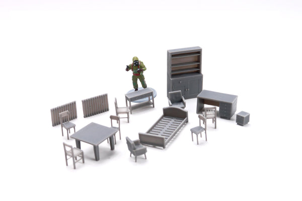 Soviet-Era Furniture Set A – 28mm / 32mm / 1:35 Scale – Zona Alfa Interior Terrain