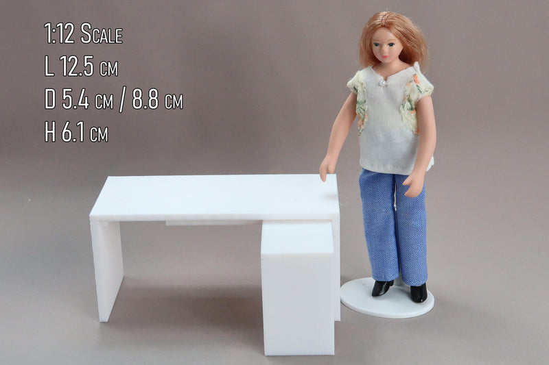 Modern Dollhouse Desk 1:12 Scale – 3D Printed Miniature Furniture, Reversible L-Shaped Design, Custom Colors Available