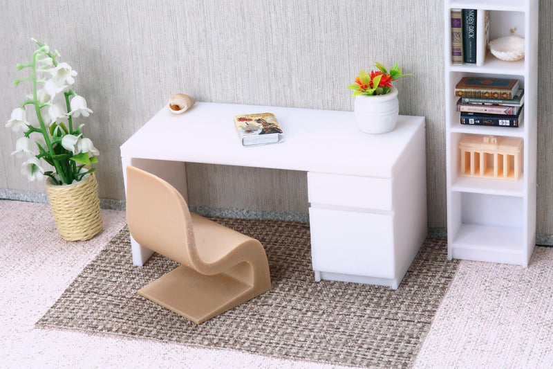 Modern Dollhouse Desk with Drawers – 1:12 Scale – 3D Printed Miniature Furniture, Custom Options Available
