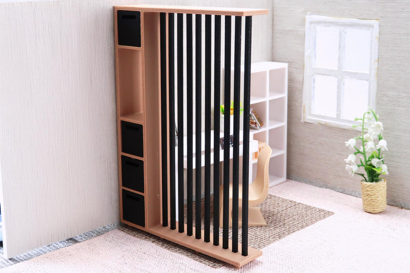 Modern Room Divider | 1:12 Scale Dollhouse Furniture | 3D Printed Miniature Partition with Storage
