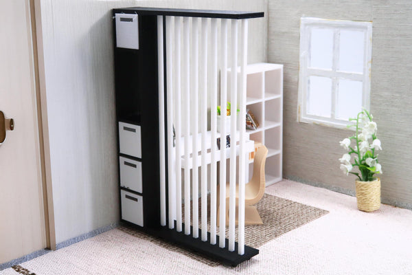 Modern Room Divider | 1:12 Scale Dollhouse Furniture | 3D Printed Miniature Partition with Storage