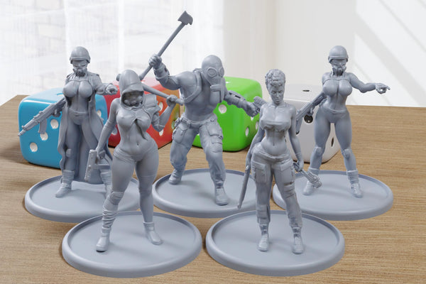 Sexy Wastelanders – Post-Apocalyptic 3D Printed Miniature Wargames Minifigures Set - 28mm / 32mm Scale