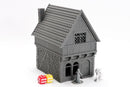Medieval Chimney House, 28mm Fantasy RPG Terrain, Night District Tabletop Building