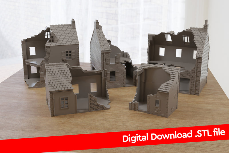 Normandy Village Volume 1 Destroyed Set – Digitaler Download .STL-Dateien für den 3D-Druck