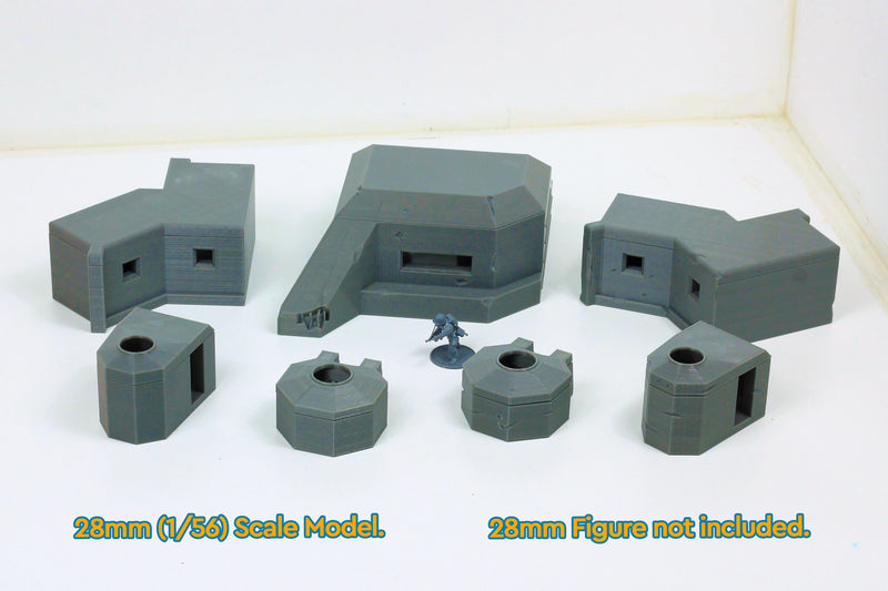 German Bunkers Set (7 Bunkers) Set no2 - Tabletop Wargaming WW2 Terrain - 15mm - 20mm - 28mm - Miniature 3D Printed Model