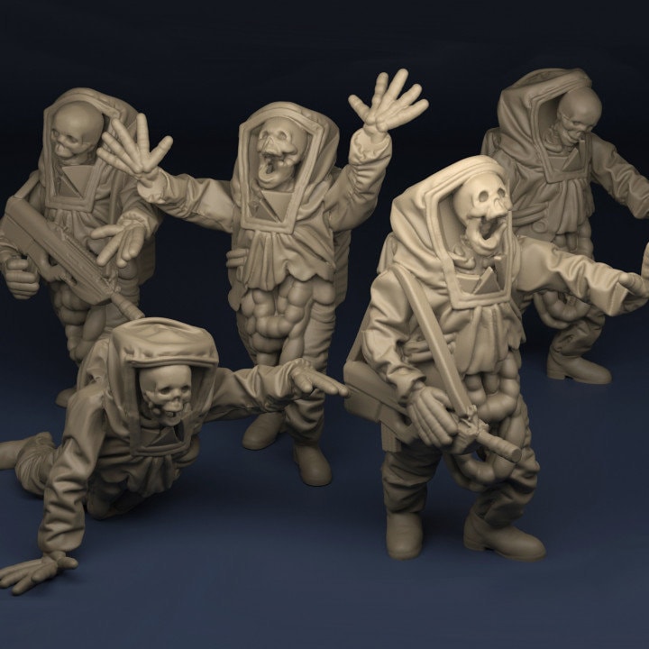 Zombies in Biohazard Suits ZONA ALFA - Modern Wargaming Miniatures for Tabletop RPG - 20mm / 28mm / 32mm Scale Minifigures