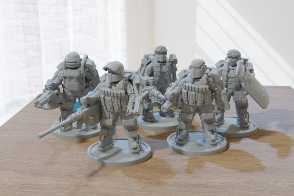Exosuit Tactical Squad 28mm/32mm Five Minifigures - Modern Wargaming Miniature for Tabletop RPG