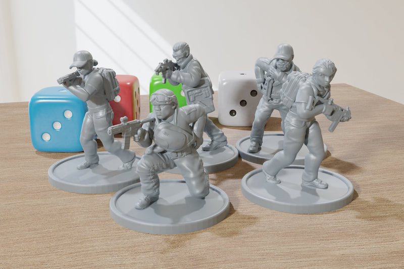 Covert Ops Squad - Five - Modern Wargaming Miniatures for Tabletop RPG - 20mm / 28mm / 32mm Scale Minifigures
