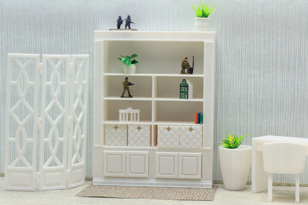 Large Library Bookshelf with Large Drawers - Dollhouse Miniature 1:12 Miniature Dollhouse Furniture