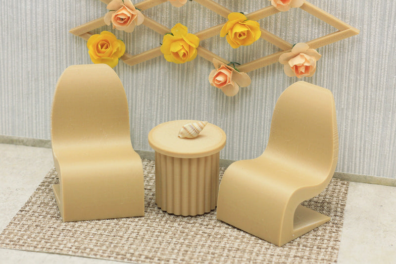 Curvy Chair Set - Dollhouse Miniature 1:12 Miniature Dollhouse Furniture - 3D Printed Wood