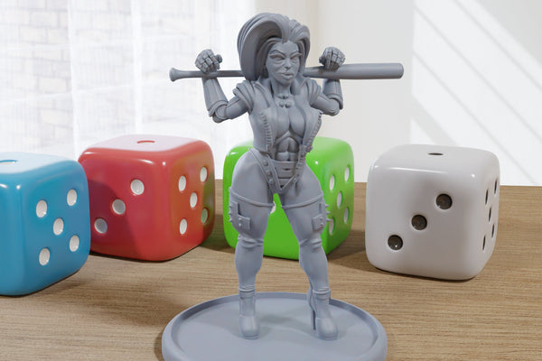 Sexy Punk with Bat - 3D Printed Proxy Minifigures for Sci-fi Miniature Tabletop Games like Stargrave and Five Parsecs from Home