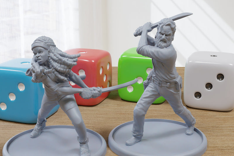 Rick and Michonne - 3D Printed Minifigures for Zombie Post Apocalyptic Miniature Tabletop Games TTRPG