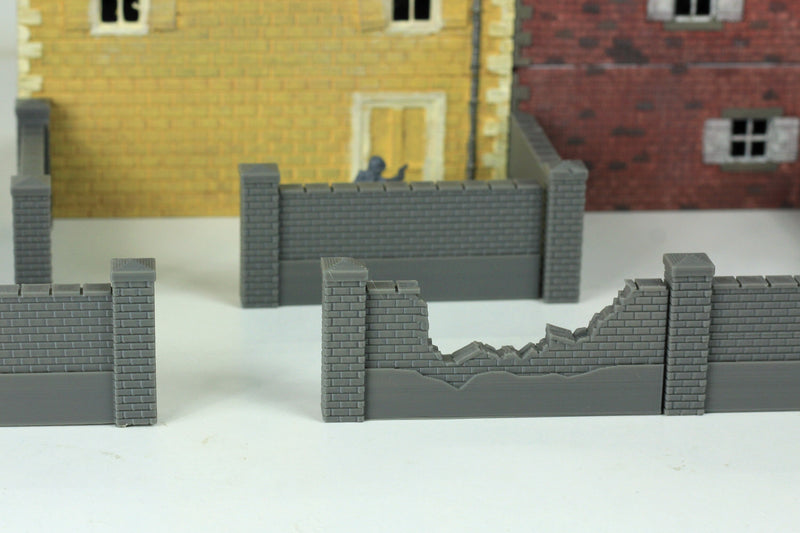 Normandy Brickstone Walls Set 9pc - 3D Printed Tabletop Wargaming Terrain for Miniature Games like Bolt Action, Flames of War