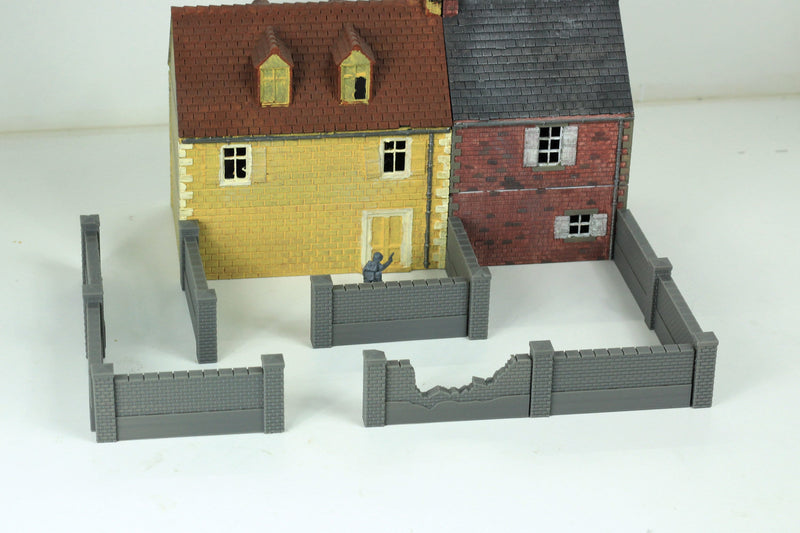 Normandy Brickstone Walls Set 9pc - 3D Printed Tabletop Wargaming Terrain for Miniature Games like Bolt Action, Flames of War