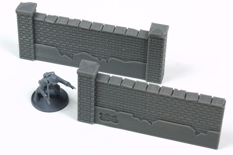 Normandy Brickstone Walls Set 9pc - 3D Printed Tabletop Wargaming Terrain for Miniature Games like Bolt Action, Flames of War