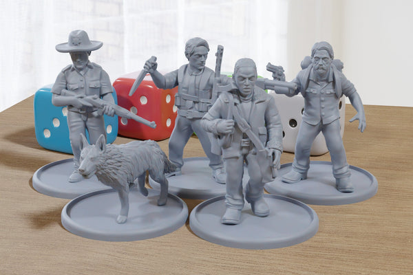 The Good Guys and Dog Band - 3D Printed Minifigures for Zombie Post Apocalyptic Miniature Tabletop Games TTRPG