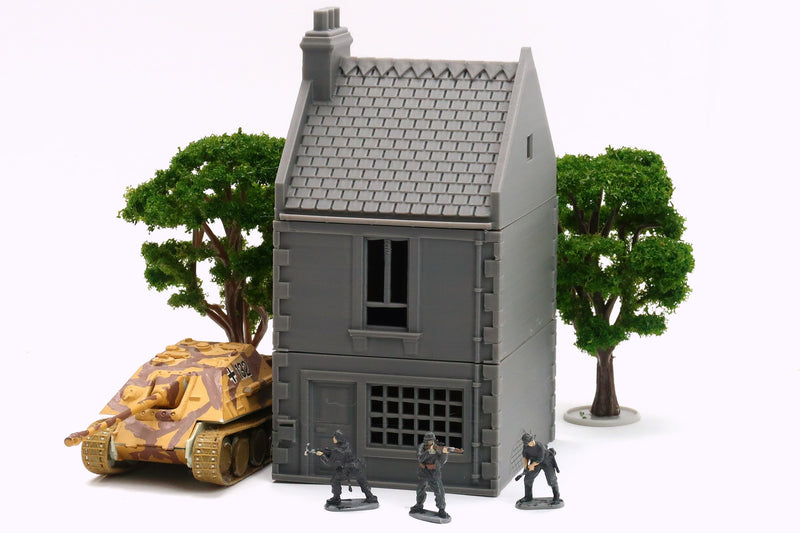 French Commercial Row House T2 - Tabletop Wargaming WW2 Terrain | Miniature 3D Printed Model | Flames of War & Bolt Action